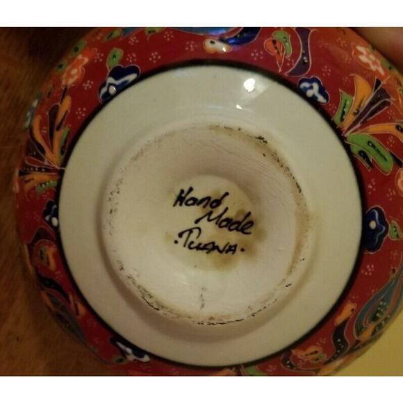 Hand Made Tuanaimato Samoa Ceramic BOWL Red Orange Ornate Pattern Eastern - Picture 7 of 11